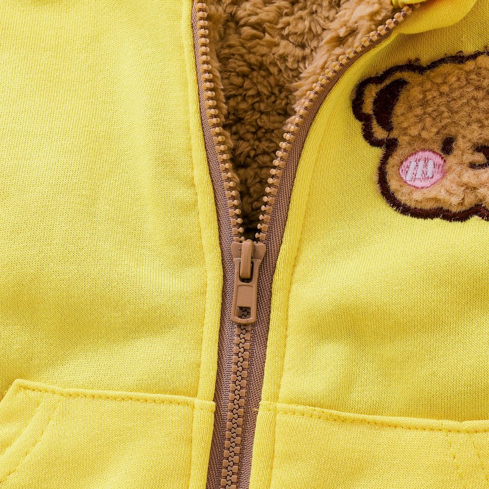 Baby Boy Thermal Lined Bear Ears Hooded Long-sleeve Zipper Coat Yellow big image 6