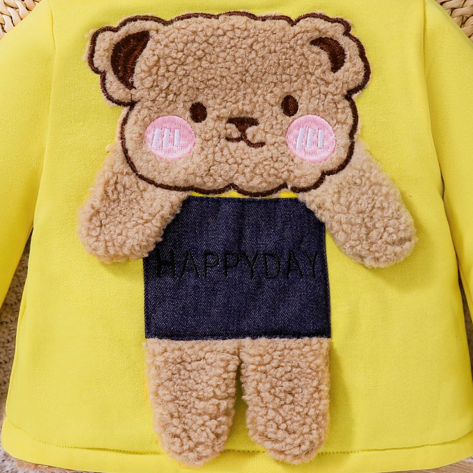 طفل رضيع مبطنة الحرارية آذان الدب مقنعين معطف سستة طويلة الأكمام الأصفر big image 9