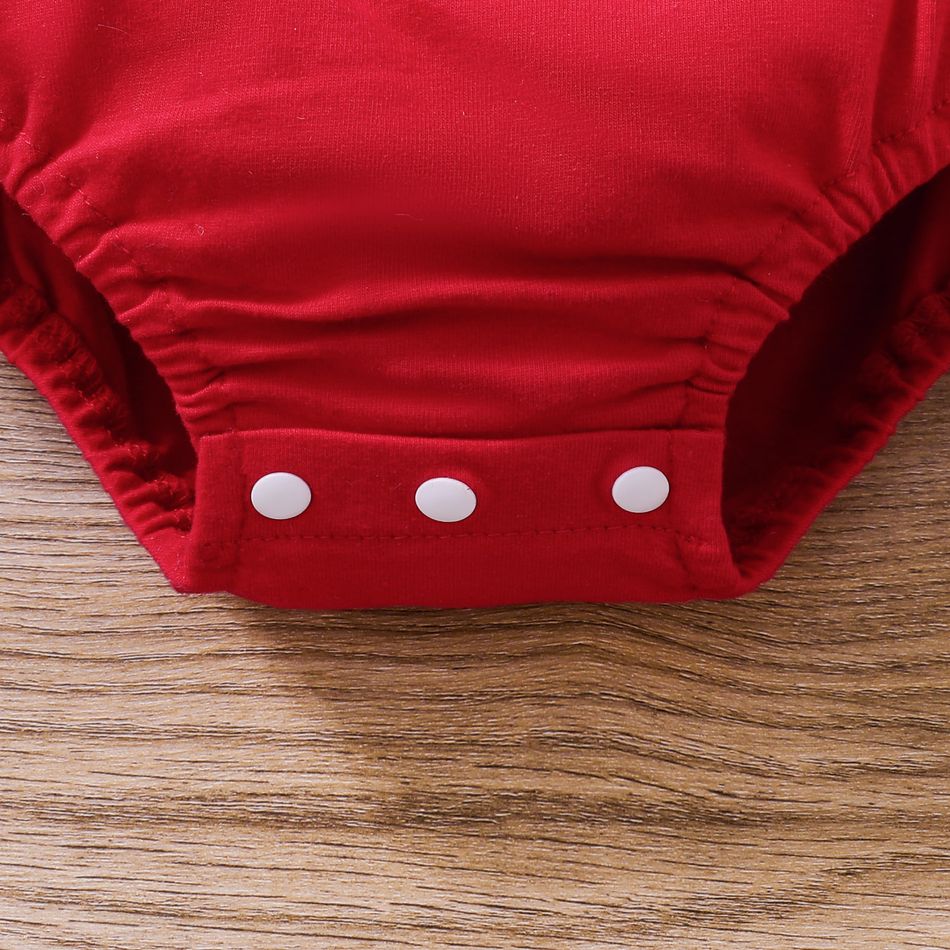 2 unidades Bebé Menina Costuras de tecido Infantil Manga comprida Macacão curto Vermelho big image 6