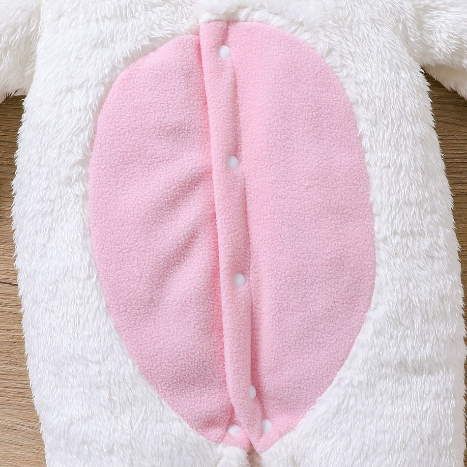 Baby Girl Thickened Polar Fleece Spliced Fuzzy Long-sleeve Animal Ears Hooded Jumpsuit White big image 4