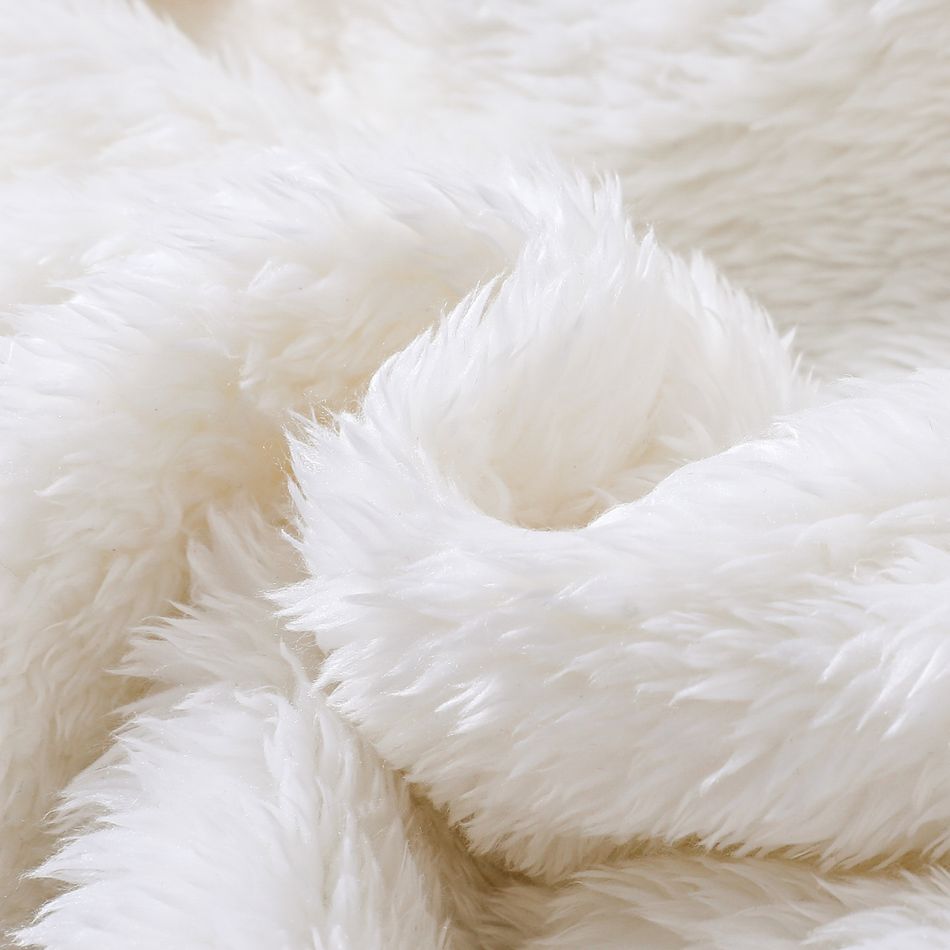 Baby Girl Thickened Polar Fleece Spliced Fuzzy Long-sleeve Animal Ears Hooded Jumpsuit White big image 7