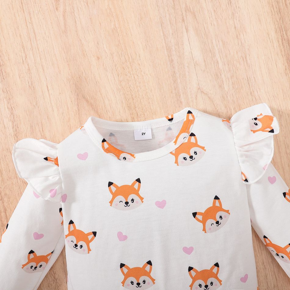 3pcs Toddler Girl Playful Fox PaaternTee and Fleece Overall Dress & Headband Set Orange big image 5