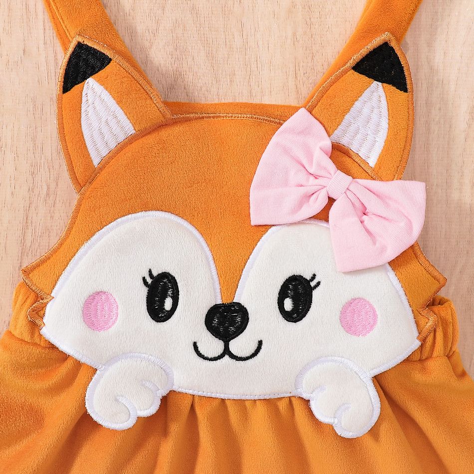 3pcs Toddler Girl Playful Fox PaaternTee and Fleece Overall Dress & Headband Set Orange big image 7