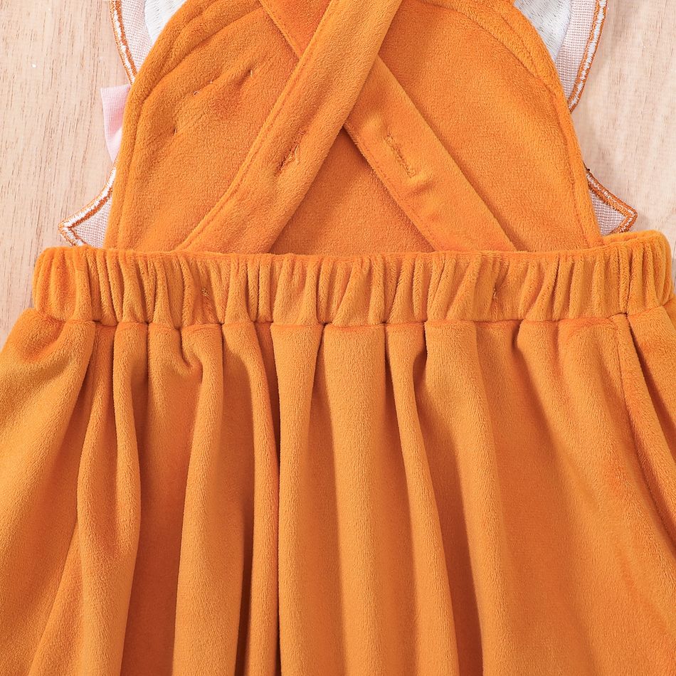 3pcs Toddler Girl Playful Fox PaaternTee and Fleece Overall Dress & Headband Set Orange big image 8