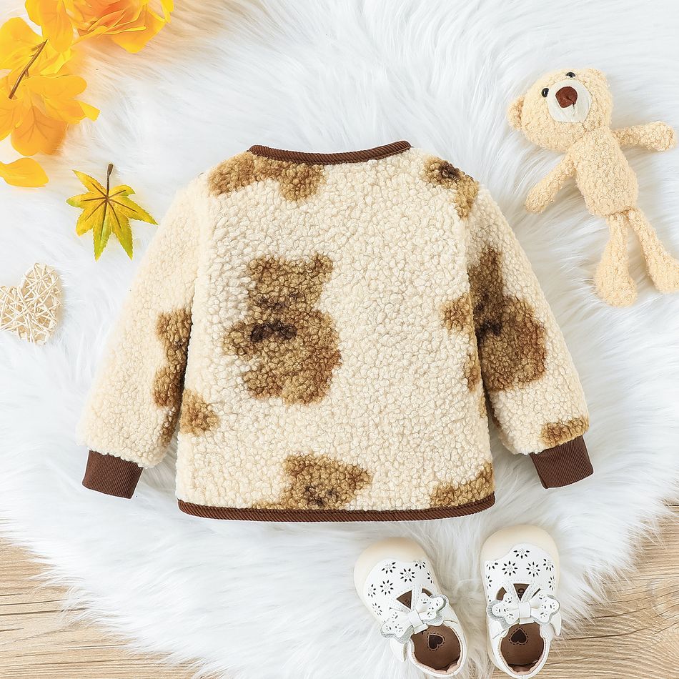 Baby Girl Stuffed Animal Design Thermal Polar Fleece Jacket Apricot big image 2