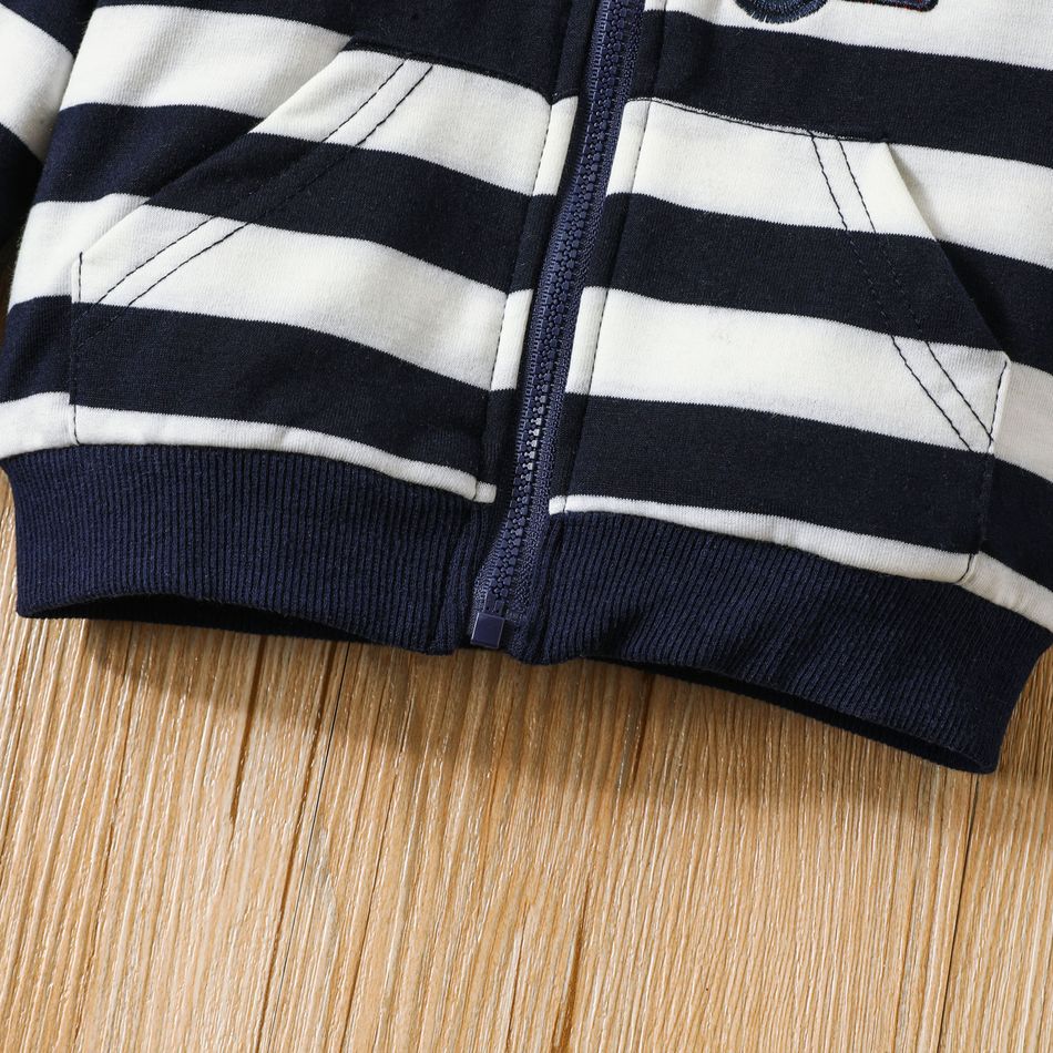 Baby Boy Truck Embroidered Striped Hooded Long-sleeve Zipper Jacket Tibetanbluewhite big image 4