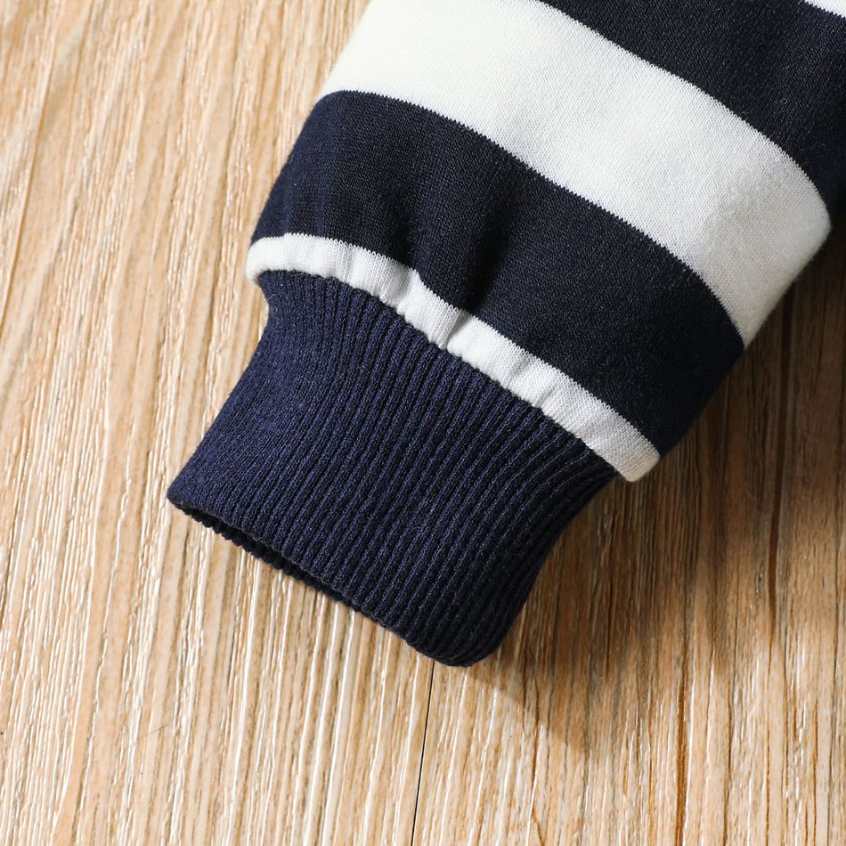 Baby Boy Truck Embroidered Striped Hooded Long-sleeve Zipper Jacket Tibetanbluewhite big image 5