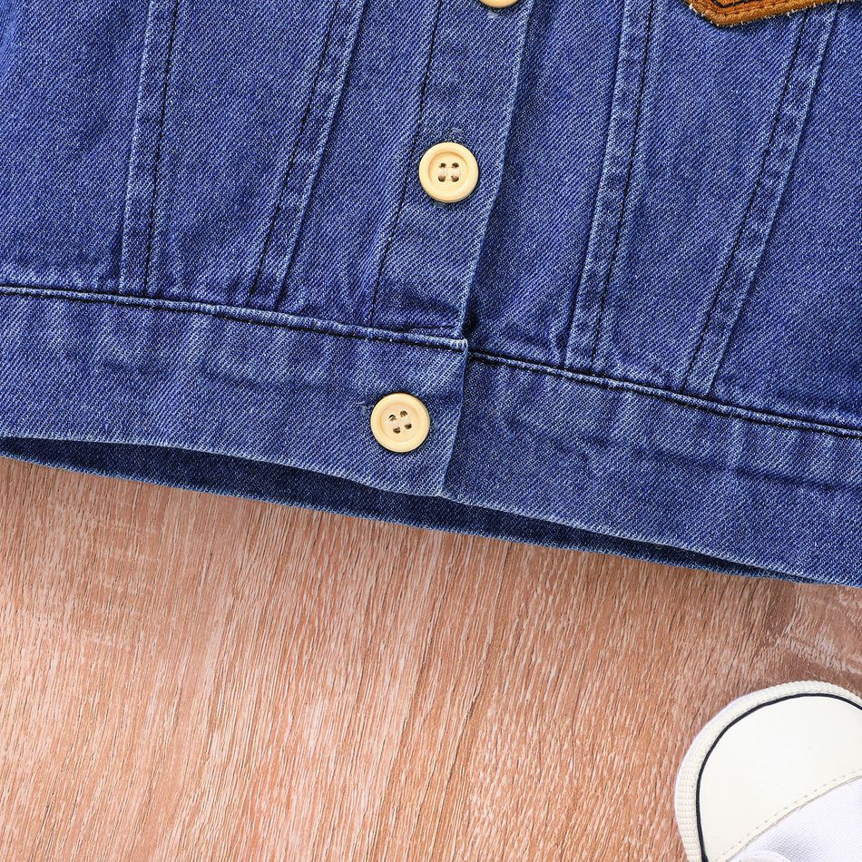 Baby Boy 100% Cotton Denim Spliced Suede Button Front Long-sleeve Jacket Blue big image 5