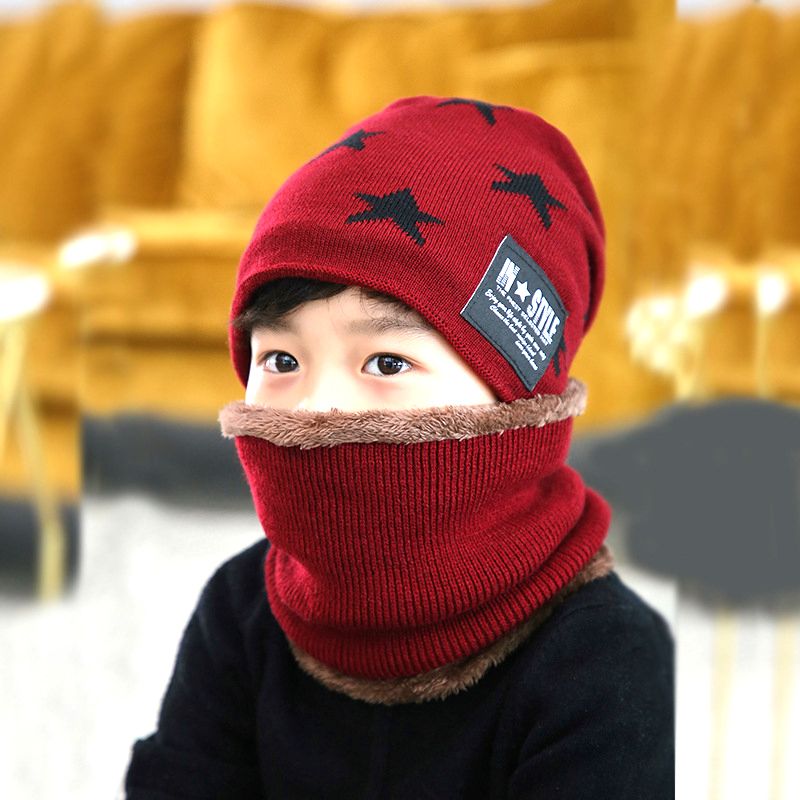 طفل / طفل نجوم الصوف محبوك قبعة صغيرة ومجموعة وشاح أحمر big image 2