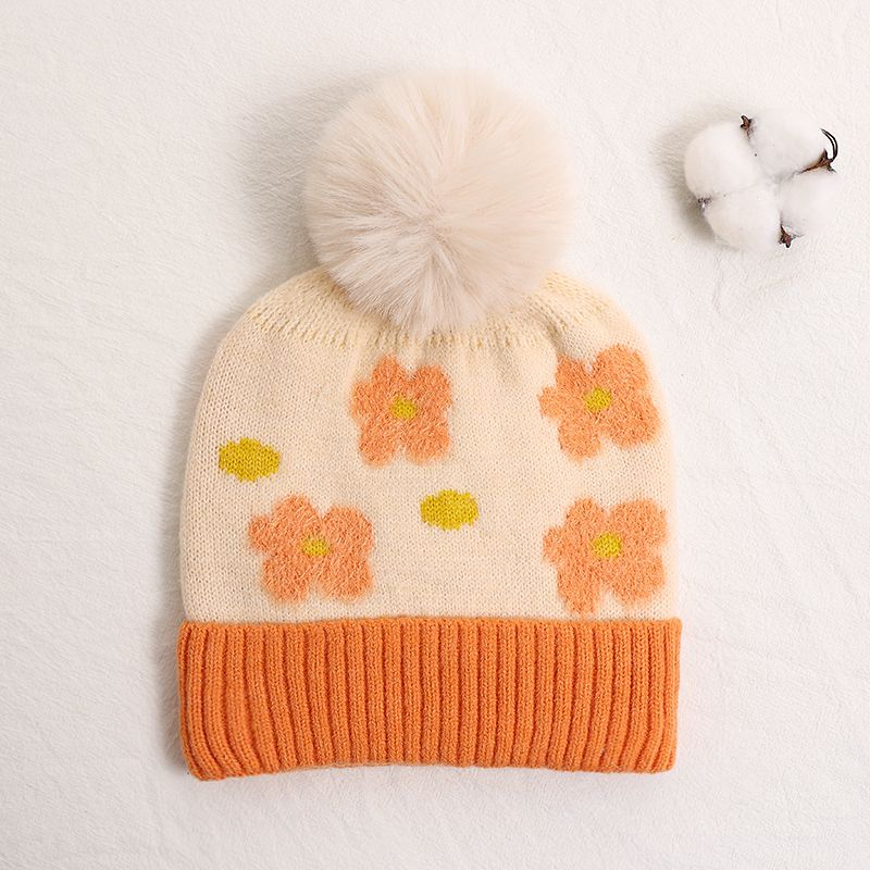 Baby / Toddler Floral Pattern Thermal Knitted Beanie Hat Beige big image 1