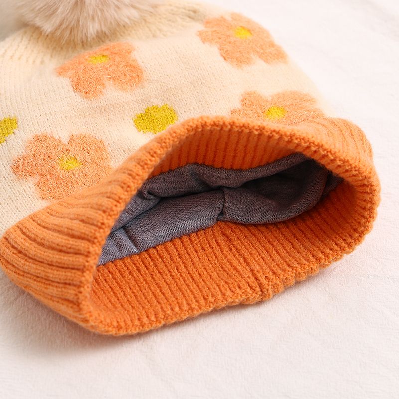 Baby / Toddler Floral Pattern Thermal Knitted Beanie Hat Beige big image 5