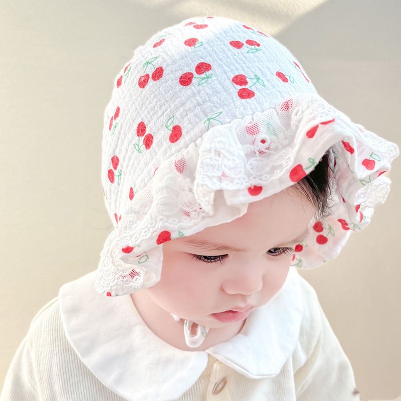 Baby Cherry Print Bonnet Hat White big image 2