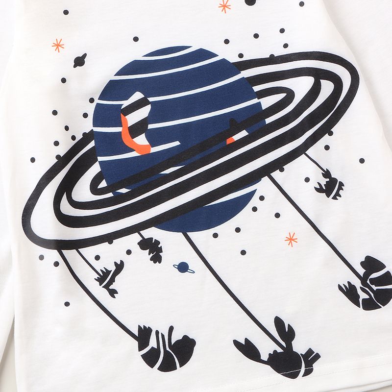 kid Boy Universe Planet/Vehicle Car Print Round-collar Long-sleeve Top White big image 3