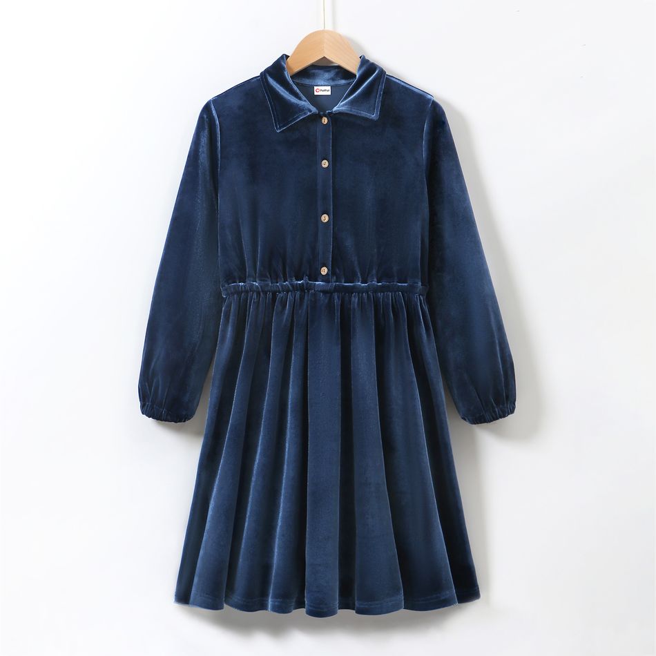 Kid Girl Sweet Velvet Dress Blue