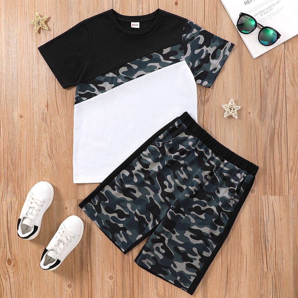 Trendy Kid Boy Colorblock Camouflage Set Black