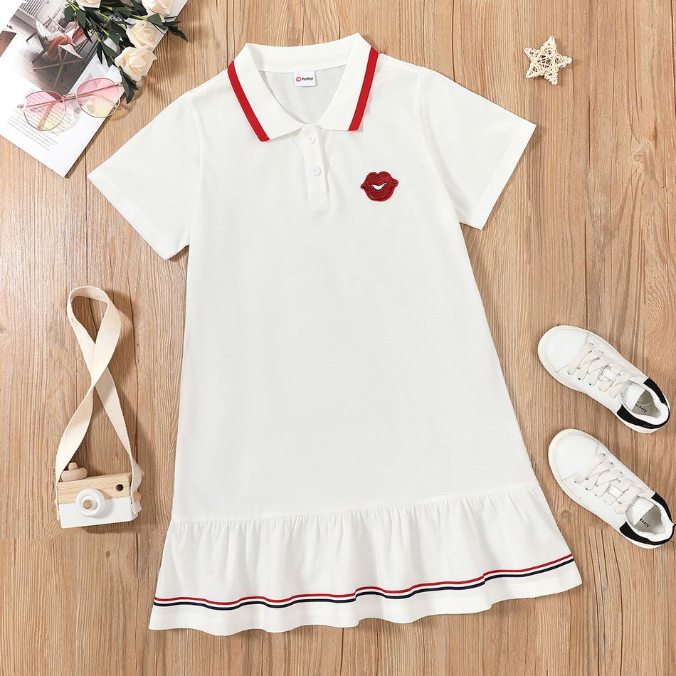 Pretty Kid Girl Preppy Style Polo Collar Tunic Dress White