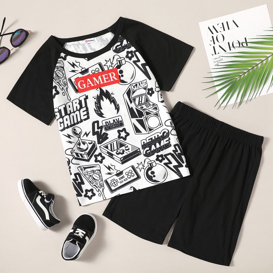 Trendy Kid Boy Game Letter Colorblock 2pcs Casual Set Black big image 1