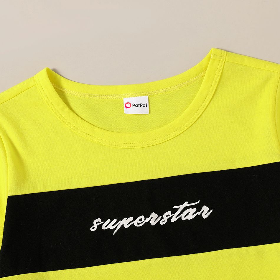 2-piece Kid Boy Sporty Colorblock Letter Print T-shirt and Elasticized Shorts Set Yellow big image 4