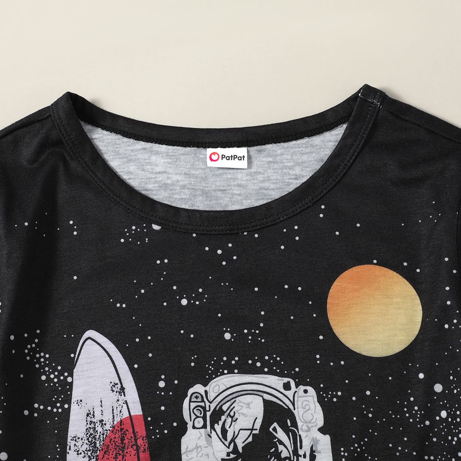 Trendy Kid Boy Short-sleeve Astronaut Galaxy Print T-shirt Black big image 4