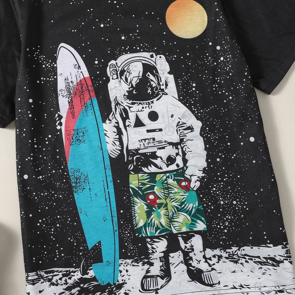 Trendy Kid Boy Short-sleeve Astronaut Galaxy Print T-shirt Black big image 3