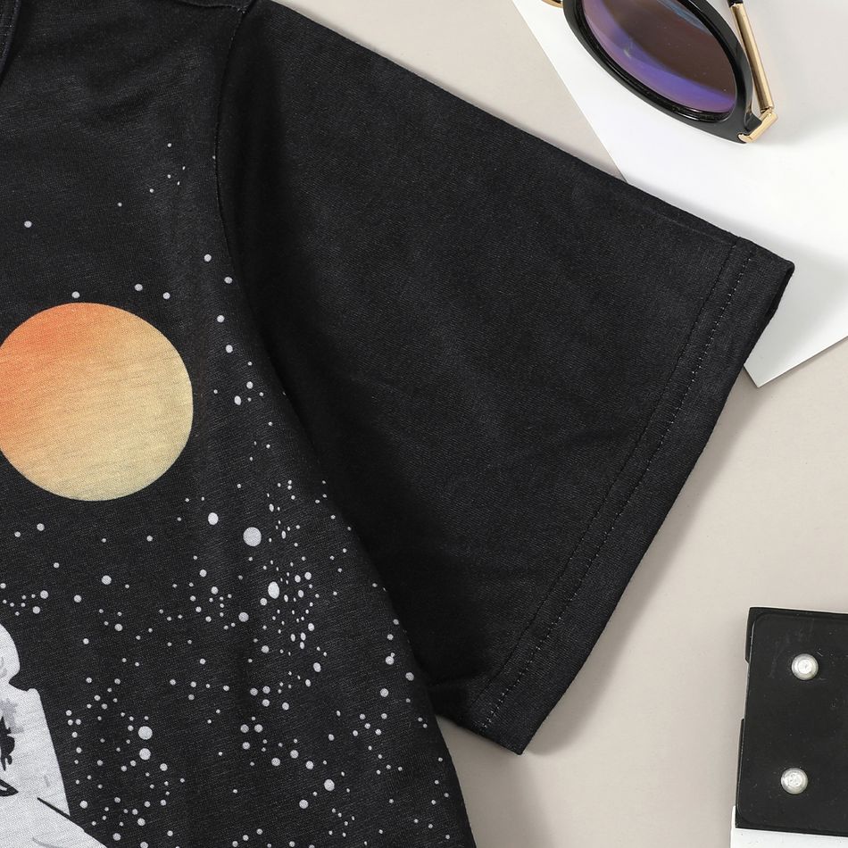 Trendy Kid Boy Short-sleeve Astronaut Galaxy Print T-shirt Black big image 5