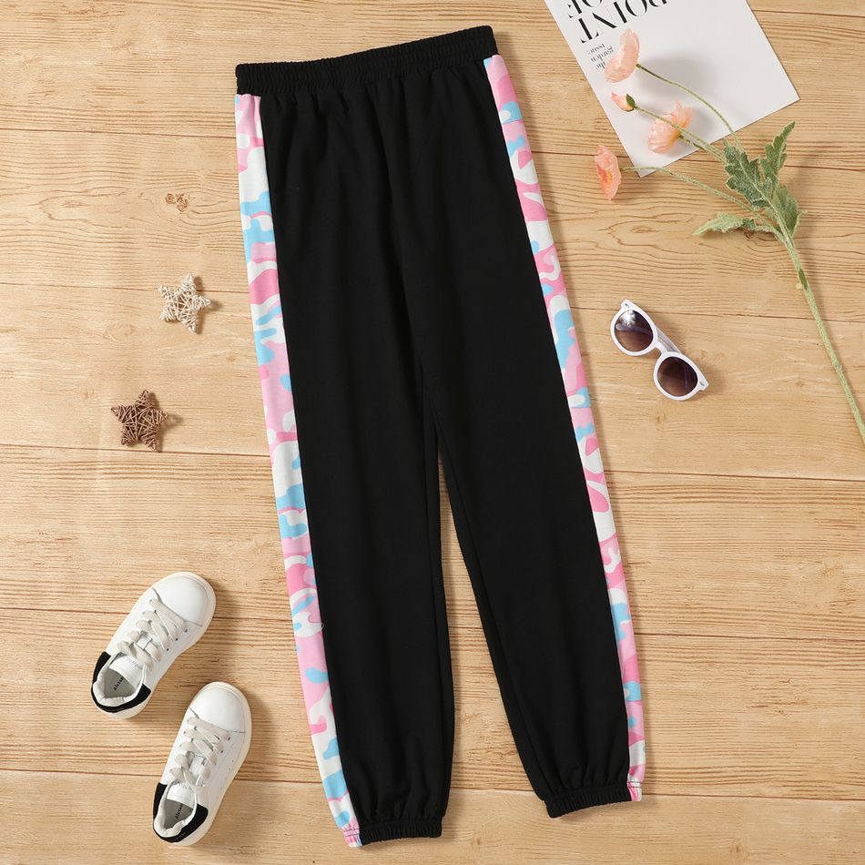 Kid Girl Camouflage Print Elasticized Casual Pants Sporty Sweatpants Black