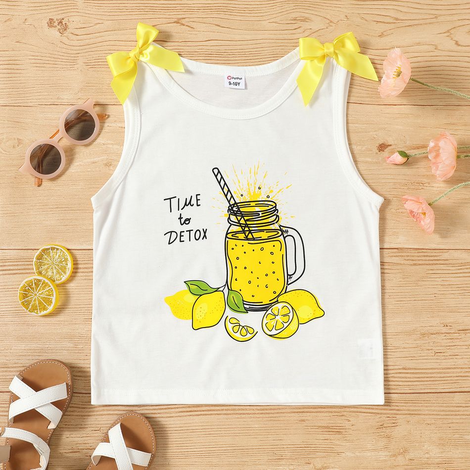 Pretty Kid Girl Food Icecream/ Letter Fruit Lemon Bowknot Tank Top White