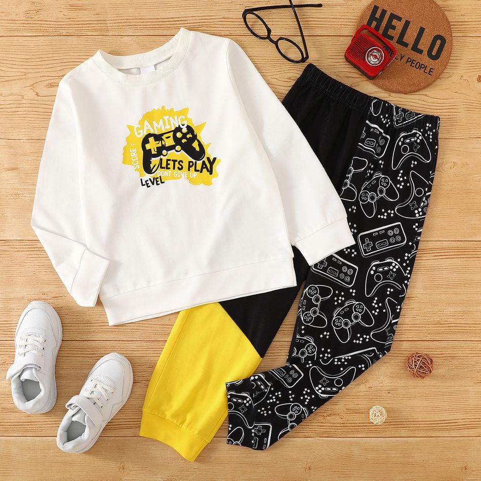 Fashionable Kid Boy Game Letter Print Colorblock 2-piece Casual Set White