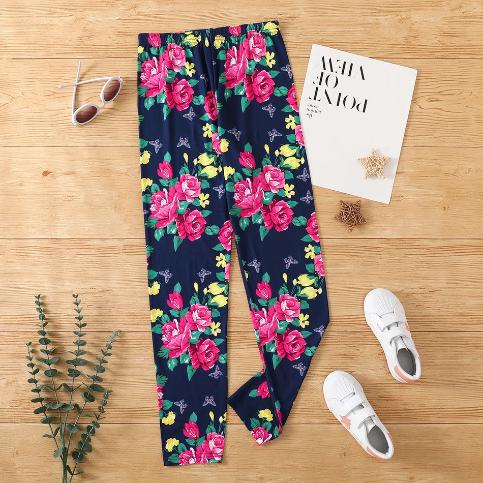 Kid Girl Floral/Butterfly Print Elasticized Leggings Multi-color