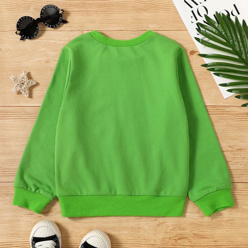 Kid Girl/ BoyCute Face Graphic Print Pullover Sweatshirt Green big image 3