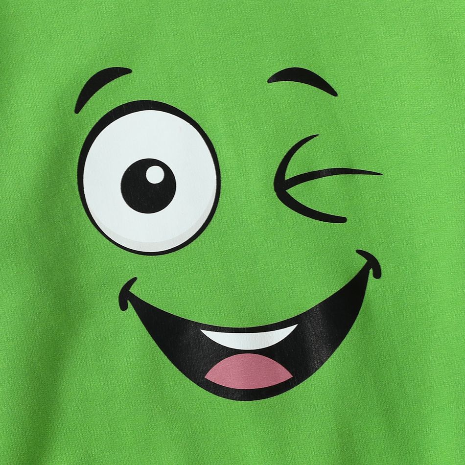 Kid Girl/ BoyCute Face Graphic Print Pullover Sweatshirt Green big image 5