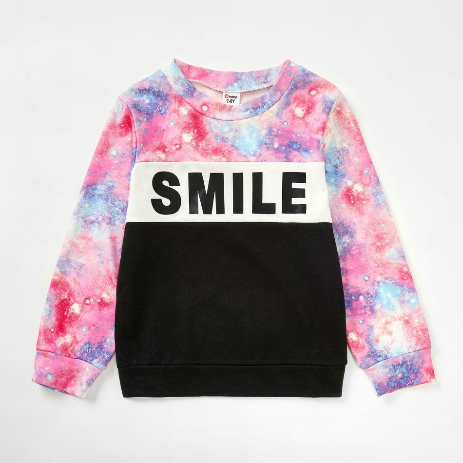 2-piece Kid Girl Letter Space Print Pullover and Elasticized Pants Casual Set Pink big image 2