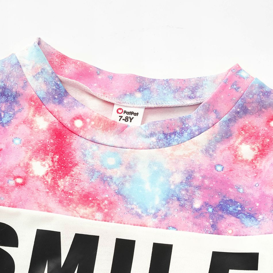 2-piece Kid Girl Letter Space Print Pullover and Elasticized Pants Casual Set Pink big image 3