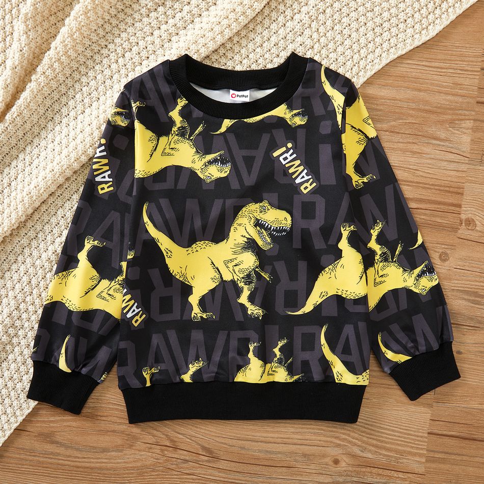 2-piece Kid Boy Letter Dinosaur Print Pullover Sweatshirt and Pants Set Yellow big image 5