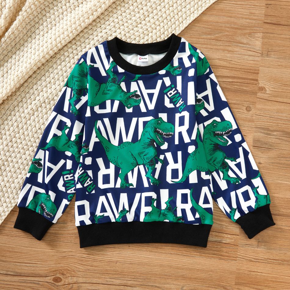2-piece Kid Boy Letter Dinosaur Print Pullover Sweatshirt and Pants Set Green big image 4