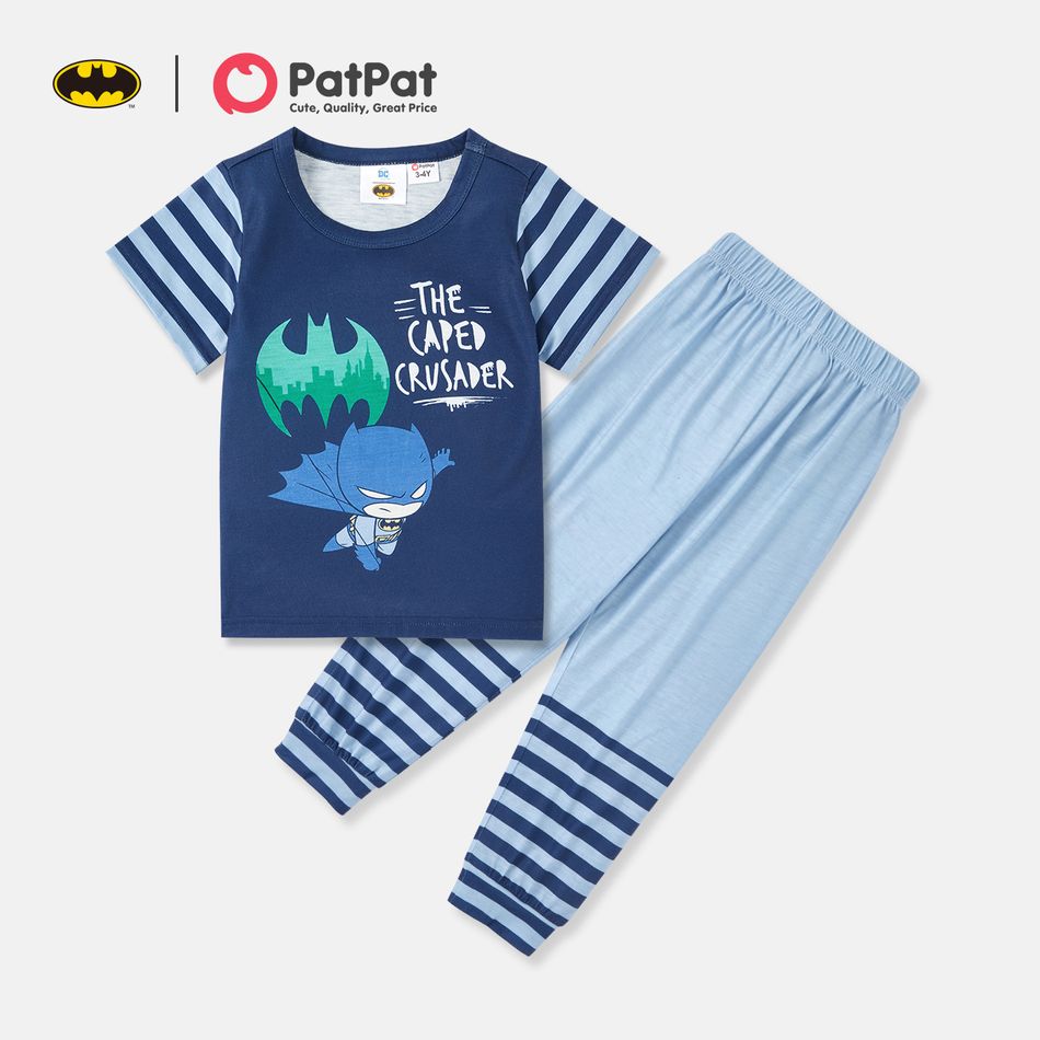 Batman 2-piece Toddler Boy Letter Print Striped Short-sleeve Tee and Elasticized Pants Set Blue