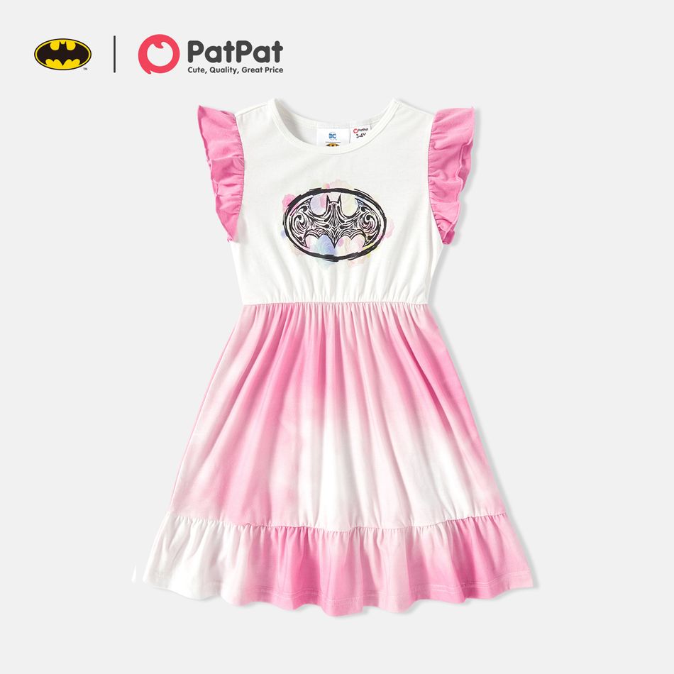 Batman Toddler Girl Tie Dyed Flutter-sleeve Cotton Dress Pink