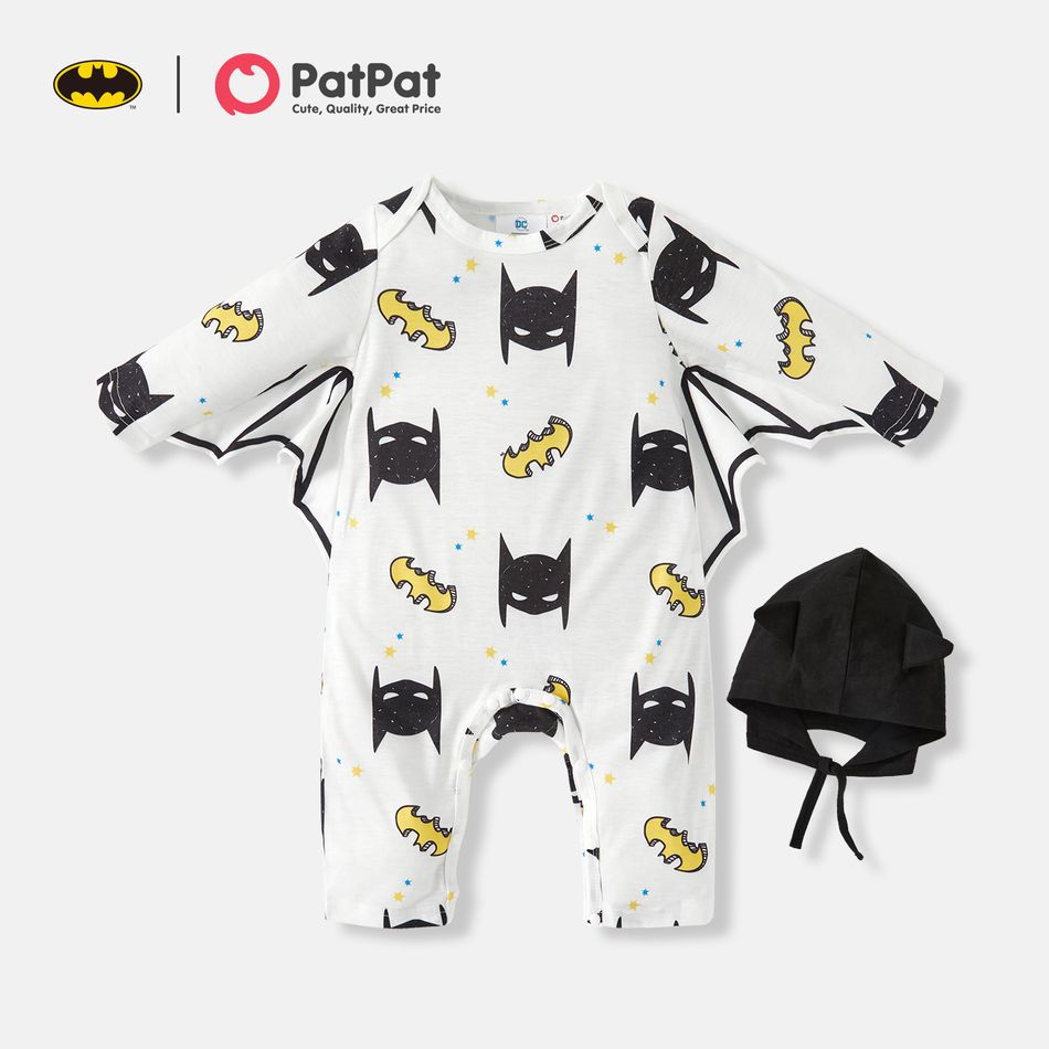 Justice League 2pcs Baby Boy/Girl Graphic Print Long-sleeve Jumpsuit with Hat Set White