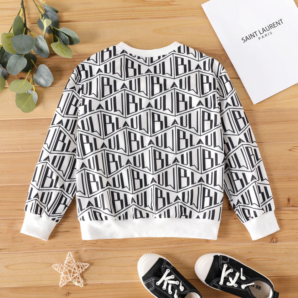 Kid Boy Letter Allover Print Casual Pullover Sweatshirt White big image 2