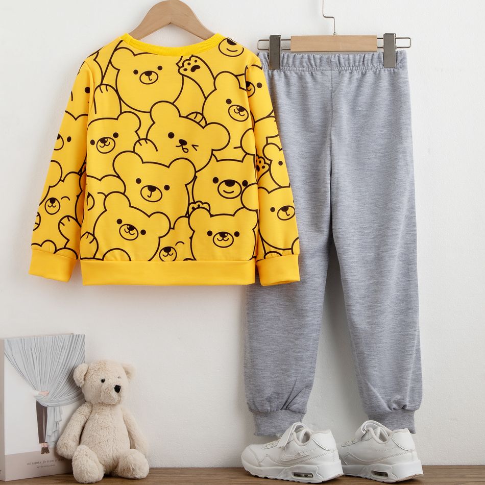 2pcs Kid Boy Cute Bear Print Sweatshirt and Elasticized Pants Set Yellow big image 2
