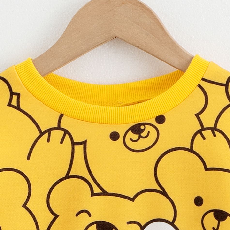 2pcs Kid Boy Cute Bear Print Sweatshirt and Elasticized Pants Set Yellow big image 3