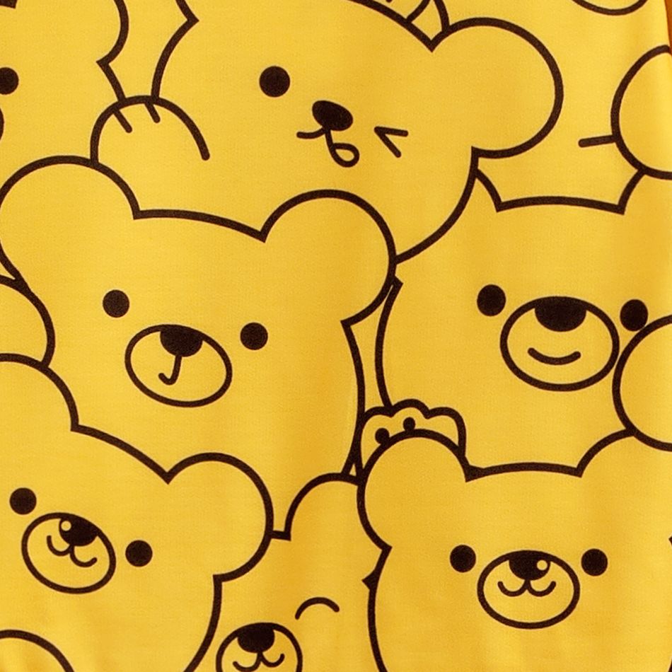 2pcs Kid Boy Cute Bear Print Sweatshirt and Elasticized Pants Set Yellow