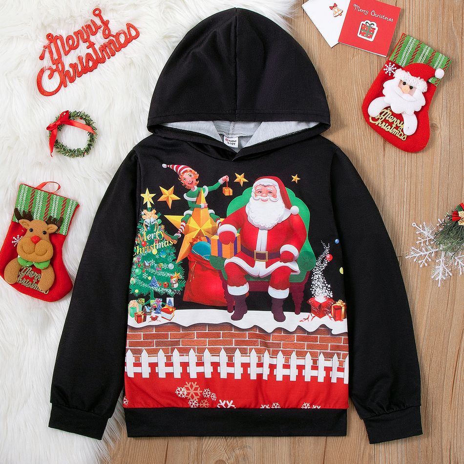 Kid Boy/Kid Girl Christmas Santa Graphic Black Hoodie Sweatshirt Black big image 3