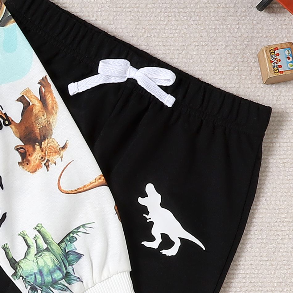 2pcs Kid Boy Animal Dinosaur Print Pullover Sweatshirt and Elasticized Pants Set OffWhite big image 5