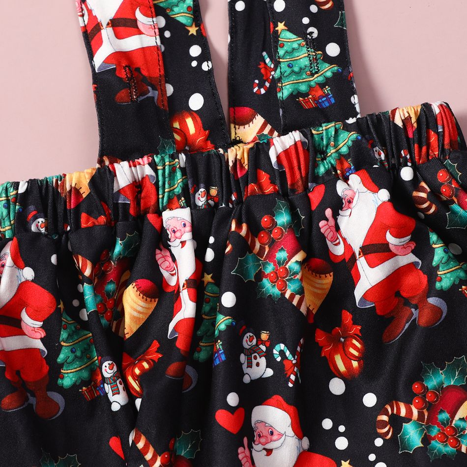 Christmas 3pcs Baby Letter and Tree Print Red Ruffle Long-sleeve Romper and Suspender Skirt Set Red big image 4