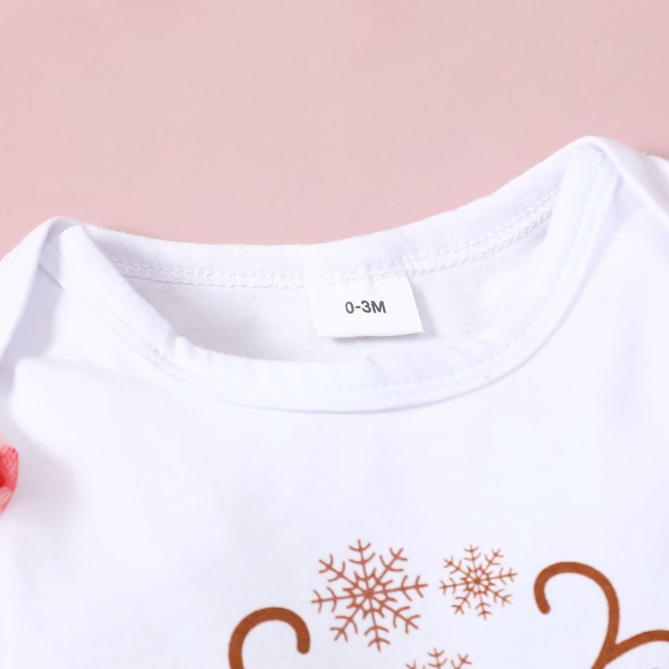 Baby 4pcs Christmas Letter Long-sleeve Romper and Red Plaid Mesh Skirts Set White big image 3