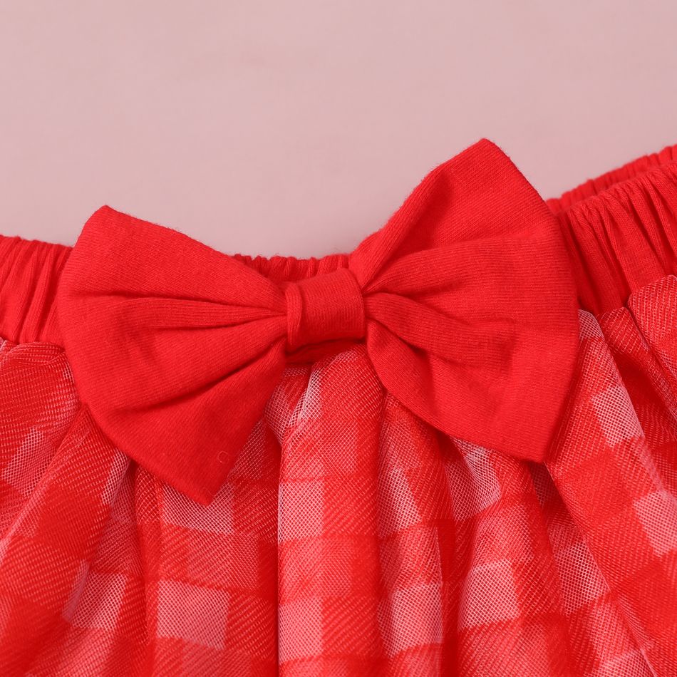 Baby 4pcs Christmas Letter Long-sleeve Romper and Red Plaid Mesh Skirts Set White big image 4
