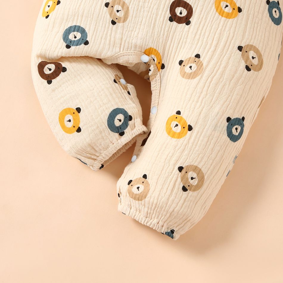 100% Cotton Crepe Baby Boy/Girl All Over Cartoon Bear Print Long-sleeve Jumpsuit Apricot
