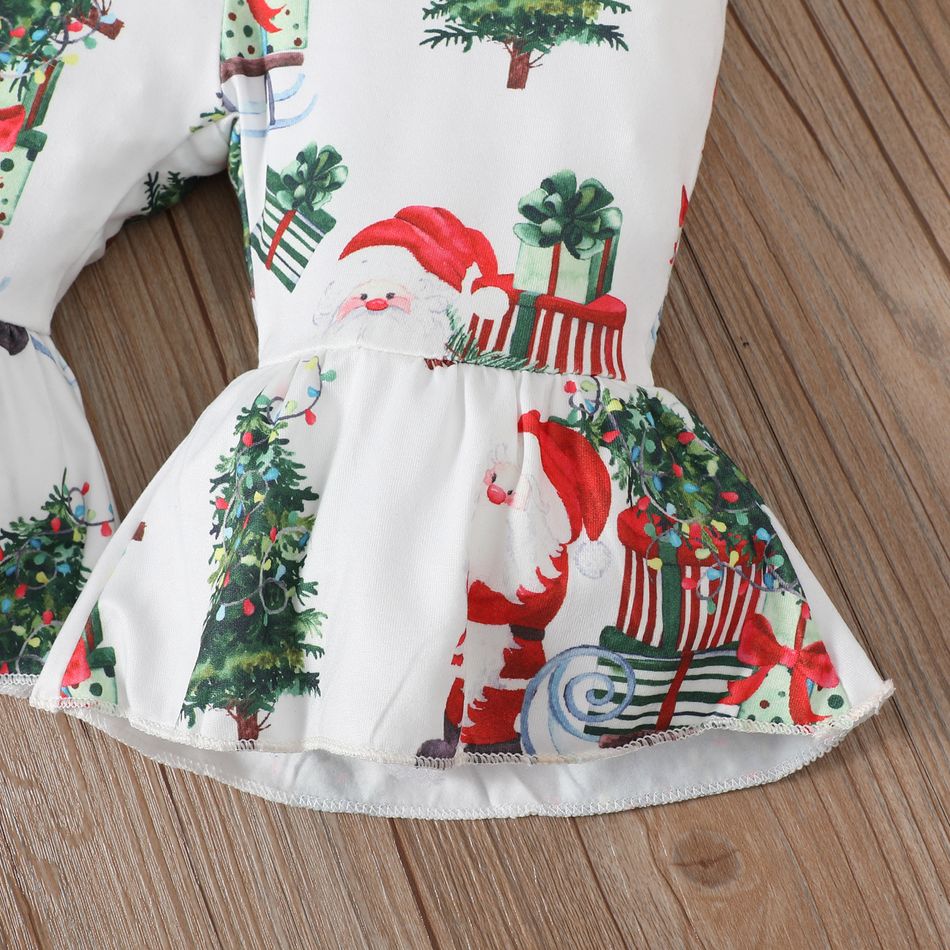 Christmas 3pcs Baby Girl Xmas Tree & Letter Print Rib Knit Long-sleeve Romper and Flared Pants with Headband Set Red big image 5