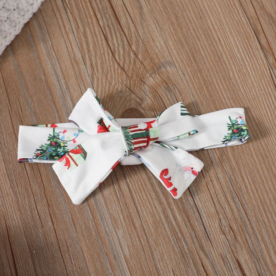 Christmas 3pcs Baby Girl Xmas Tree & Letter Print Rib Knit Long-sleeve Romper and Flared Pants with Headband Set Red big image 6